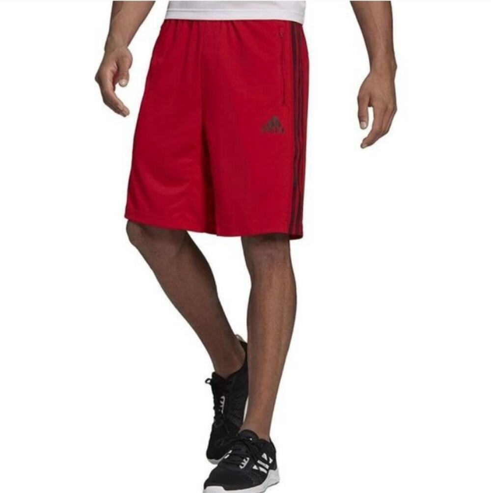 adidas Men's 3-Stripes Climalite Red Black Shorts Small